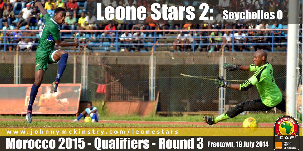 Khaliffa Jabbie scores to put the Leone Stars 1-nil ahead [Leone Stars v Seychelles, Freetown, 19 July 2014 (Pic: Darren McKinstry)]