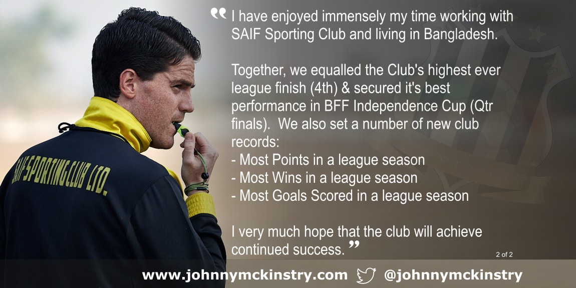 Johnathan McKinstry (Head Coach)  - Farewell quote 2 of 2. Credit: XtraTimeSports (Darren McKinstry).