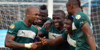 Leone Stars Celebrate scoring against Equatorial Guinea, 2013. [Pic: Darren McKinstry]