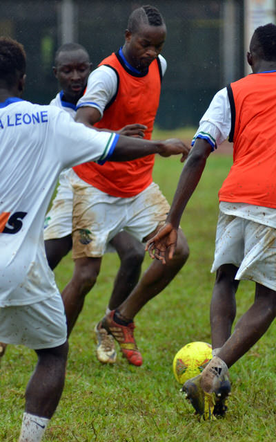 David Simbo  [Training Camp ahead of Leone Stars v Seychelles Game in Freetown on 19 July 2014 (Pic: Darren McKinstry)]